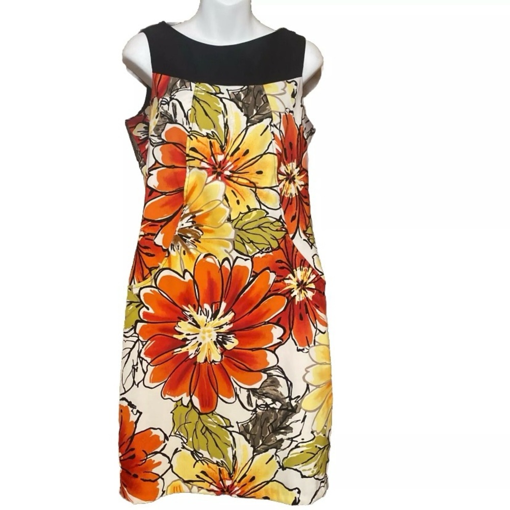 Dressbarn Woman’s Sz 8 Floral Sleeveless Dress 97% Cotton Zip Back